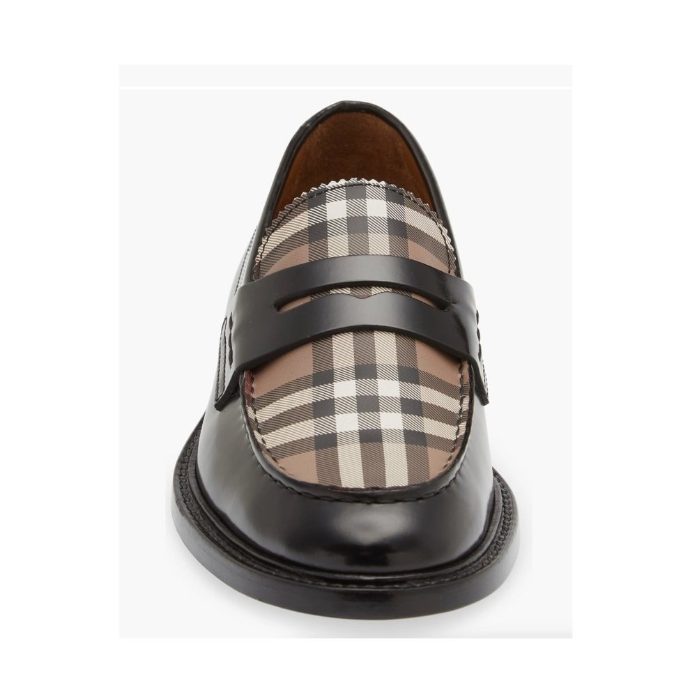NiB Burberry Mens Black Croftwood Check Leather Penny Loafers US 7 EU 40 FLB232 - Picture 4 of 6